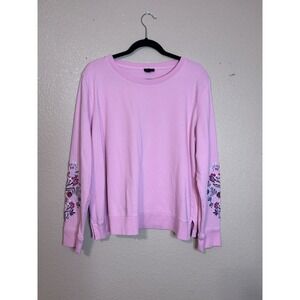 Talbots Pink Embroidered Floral Sweatshirt XL Cotton Soft Casual Cozy